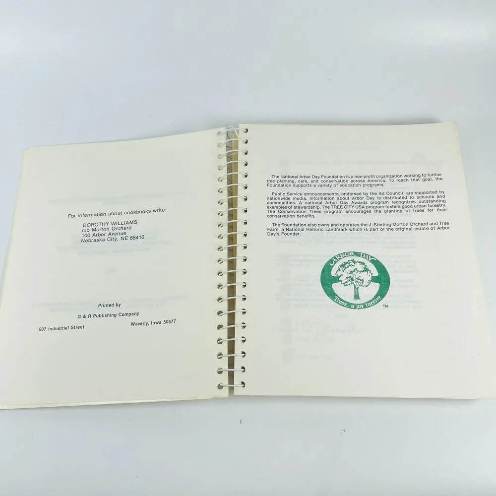J. Sterling Morton Orchard & Tree Farm Spiral Cookbook 1987 Arbor Day Nebraska